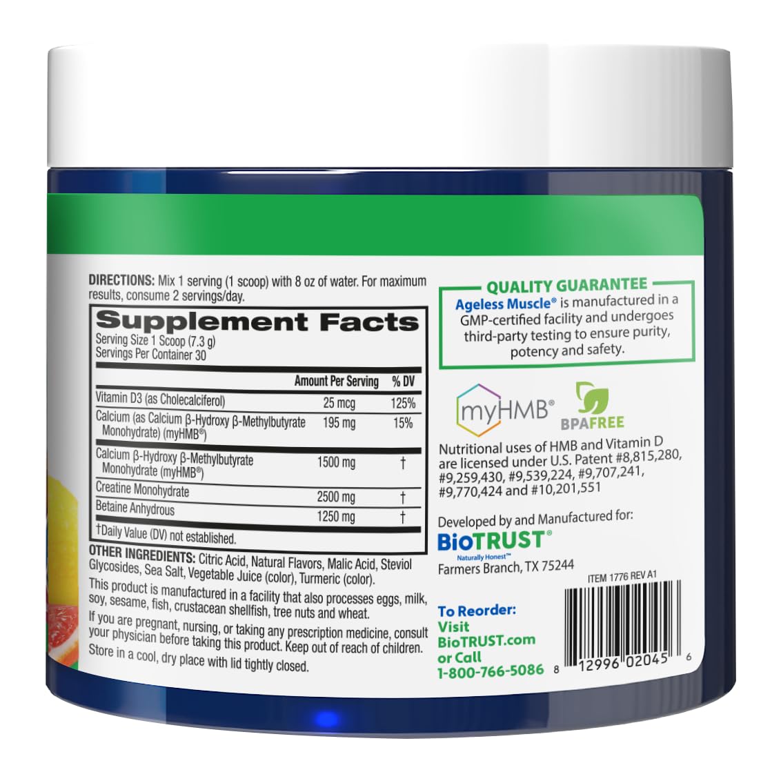 BioTrust Ageless Muscle Builder Citrus with fruits