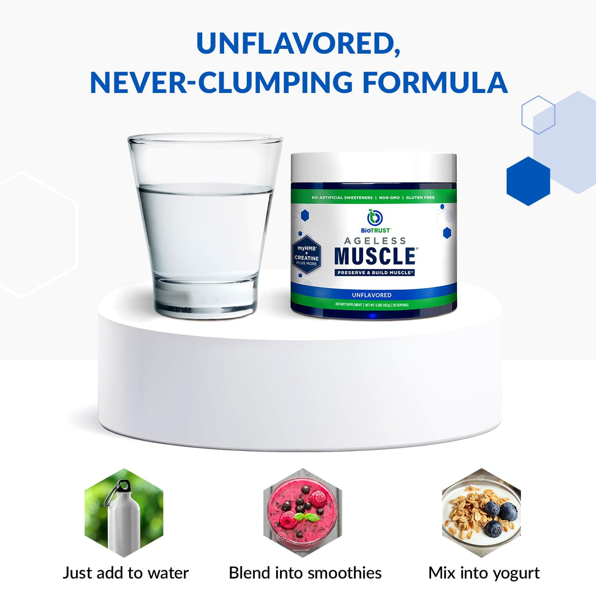 BioTrust Ageless Muscle Builder on a kitchen counter