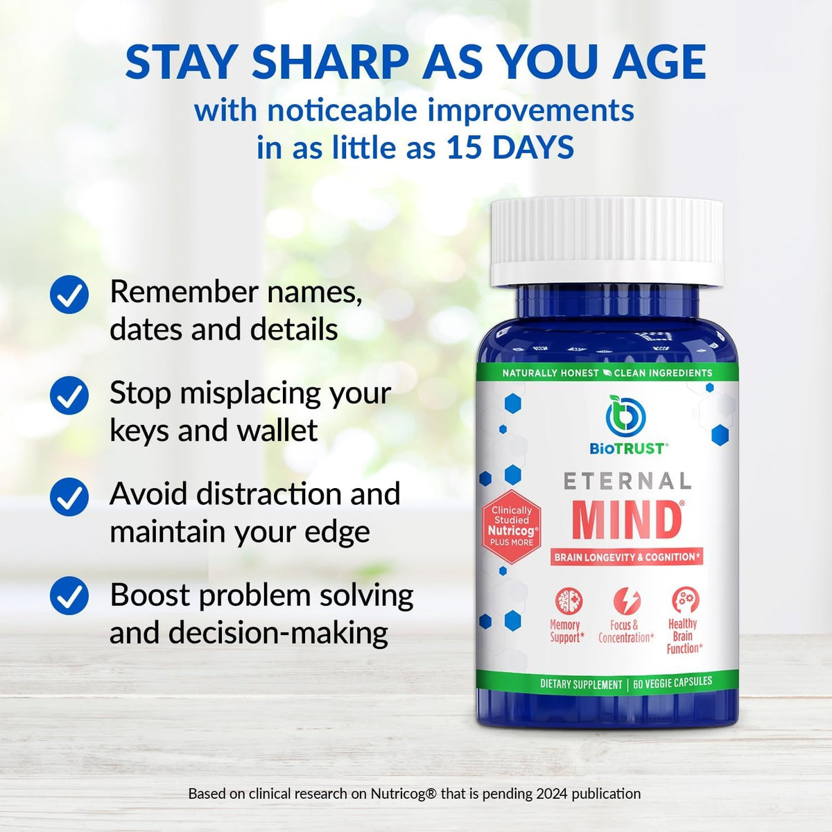 BioTrust Eternal Mind complément alimentaire 60 capsules ouvertes
