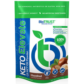 BioTrust Poudre d'Huile MCT C8 213g vue avant avec étiquette noisette
