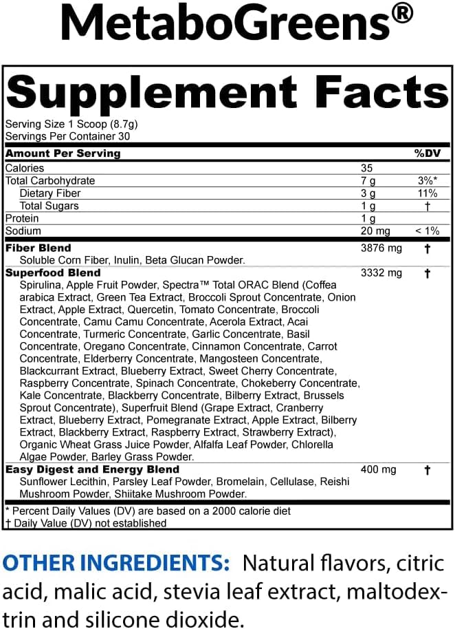 BioTrust Super Greens Poudre sur une table avec d'autres suppléments
