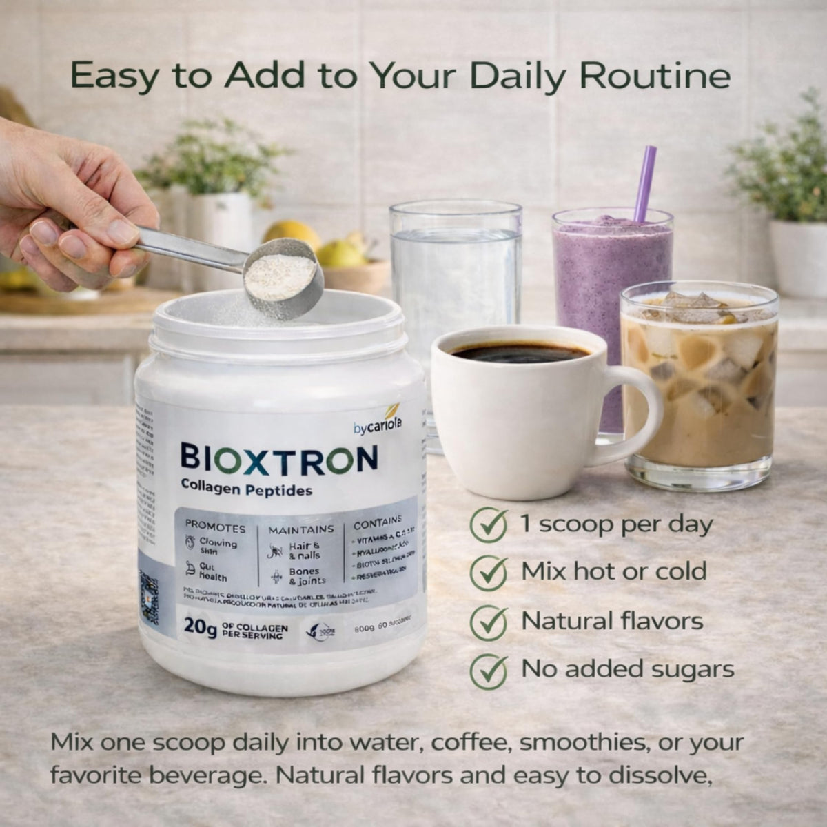 Bioxtron Poudre de Collagène Peptides Type I 600g avec ingrédients naturels