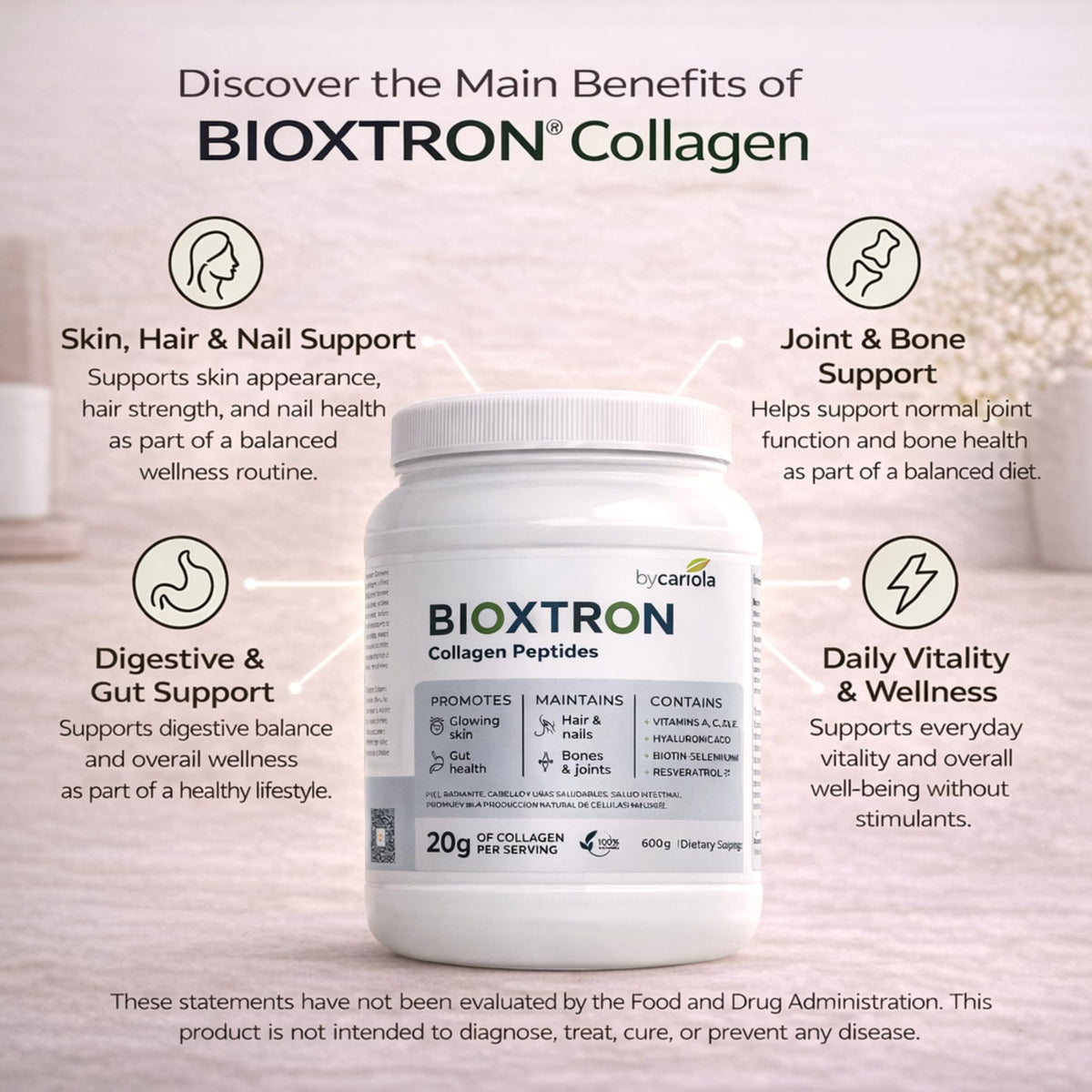 Bioxtron Poudre de Collagène Peptides Type I 600g en préparation dans un verre