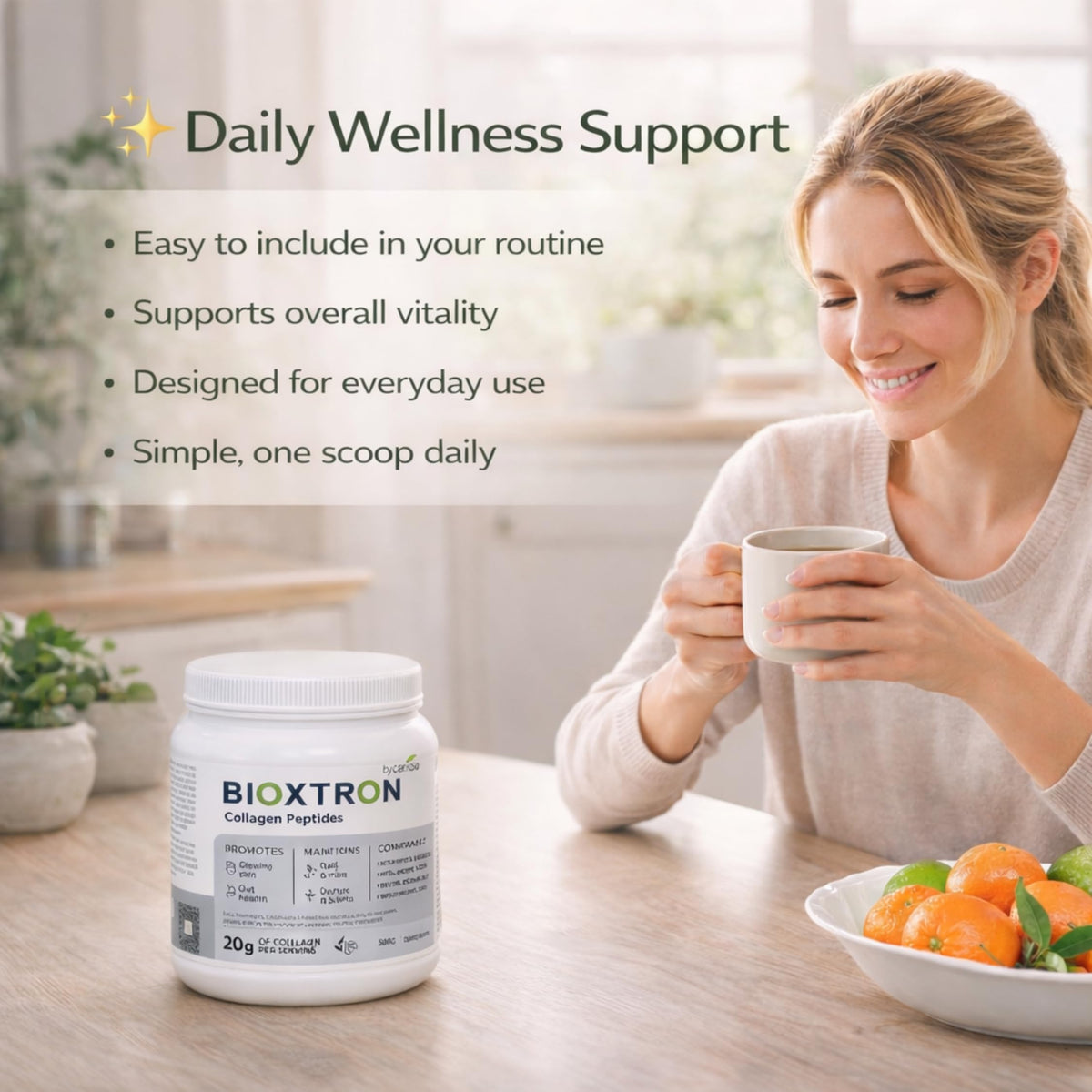 Bioxtron Poudre de Collagène Peptides Type I 600g en utilisation dans un smoothie