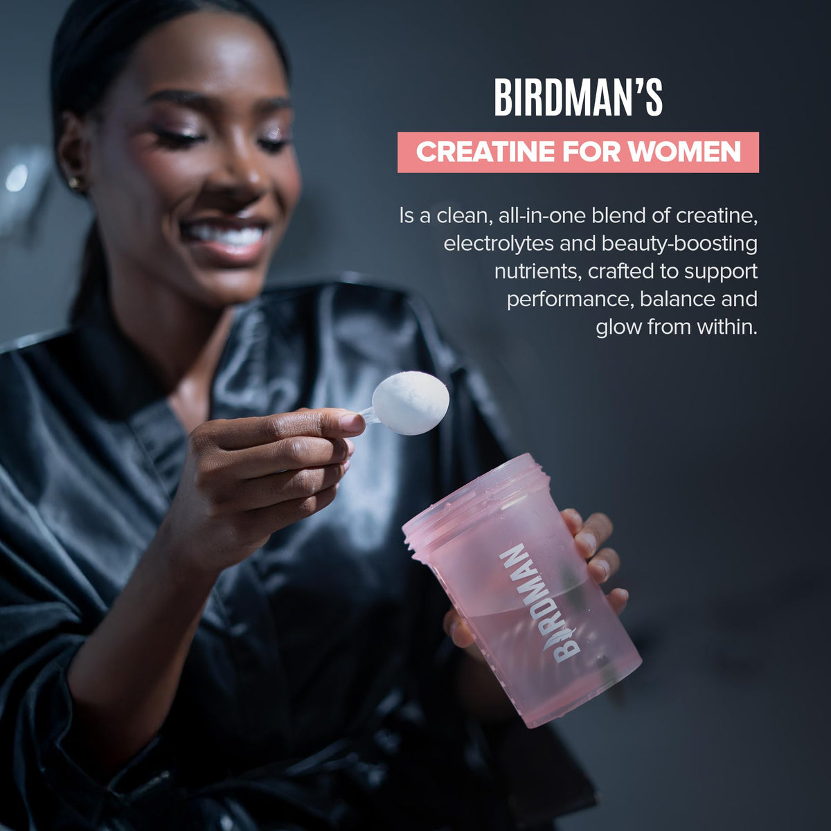 BIRDMAN Créatine Monohydrate pour Femmes 381g avec verre d'eau