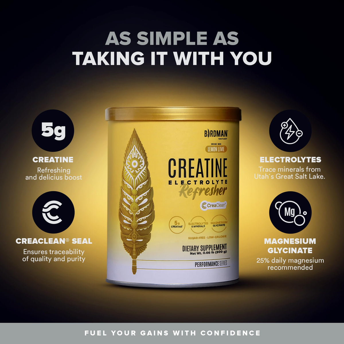 BIRDMAN Creatine Refresher poudre de 399g avec cuillère doseuse à côté