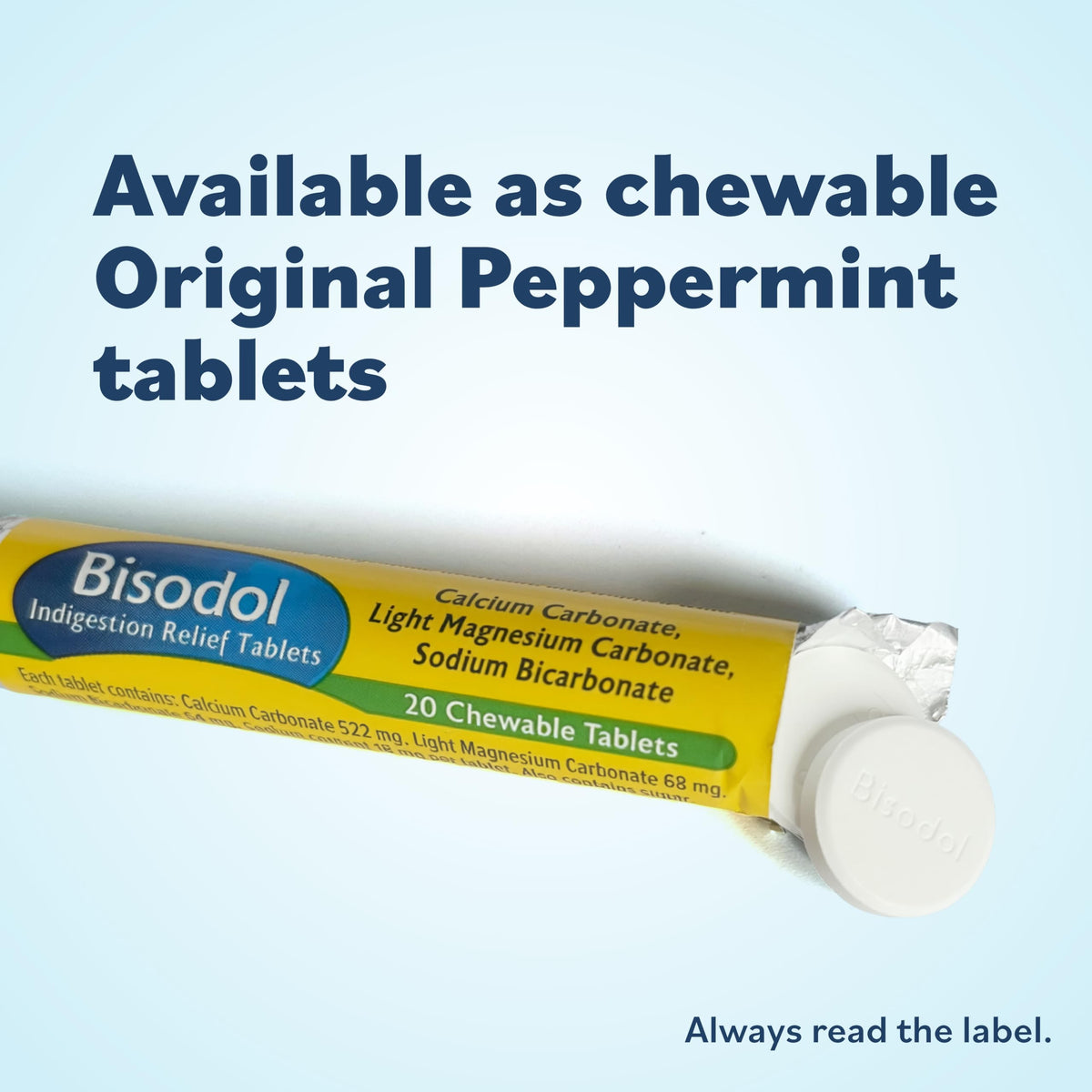 Bisodol Comprimés Anti-Indigestion - Échelle de taille avec boîte