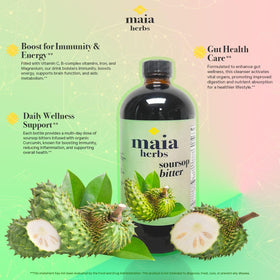 Bitters de Graviola Maia Herbs sur une table en bois