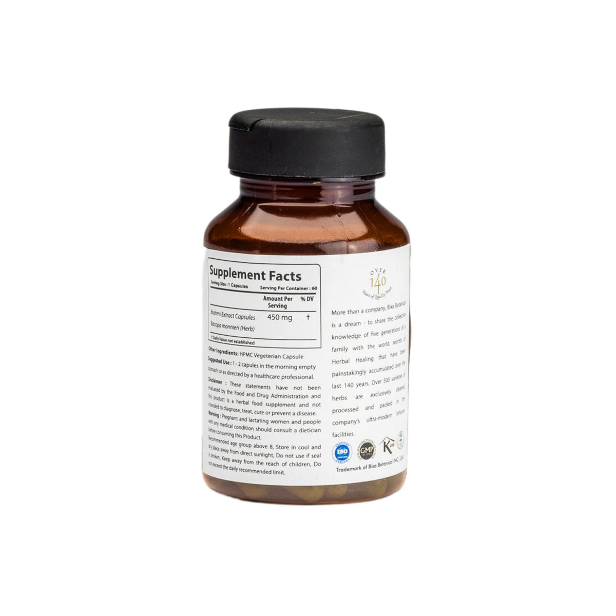 bixa BOTANICAL Bacopa Monnieri packaging side view