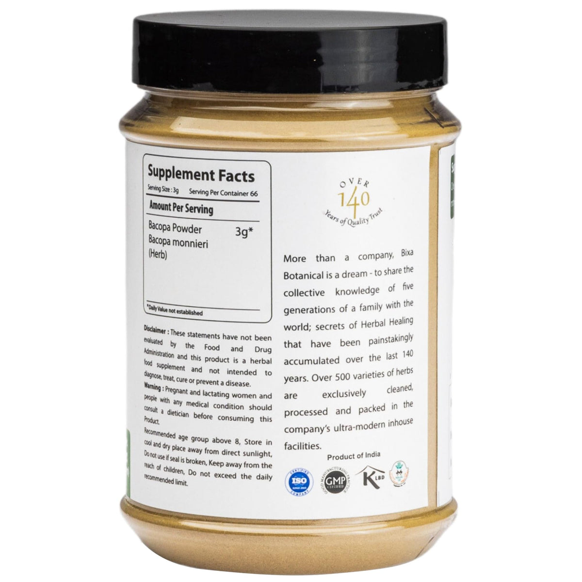 bixa BOTANICAL Poudre de Brahmi 200g emballage