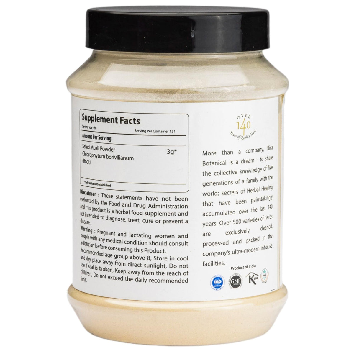 Bixa BOTANICAL Safed Musli Poudre 522g emballage