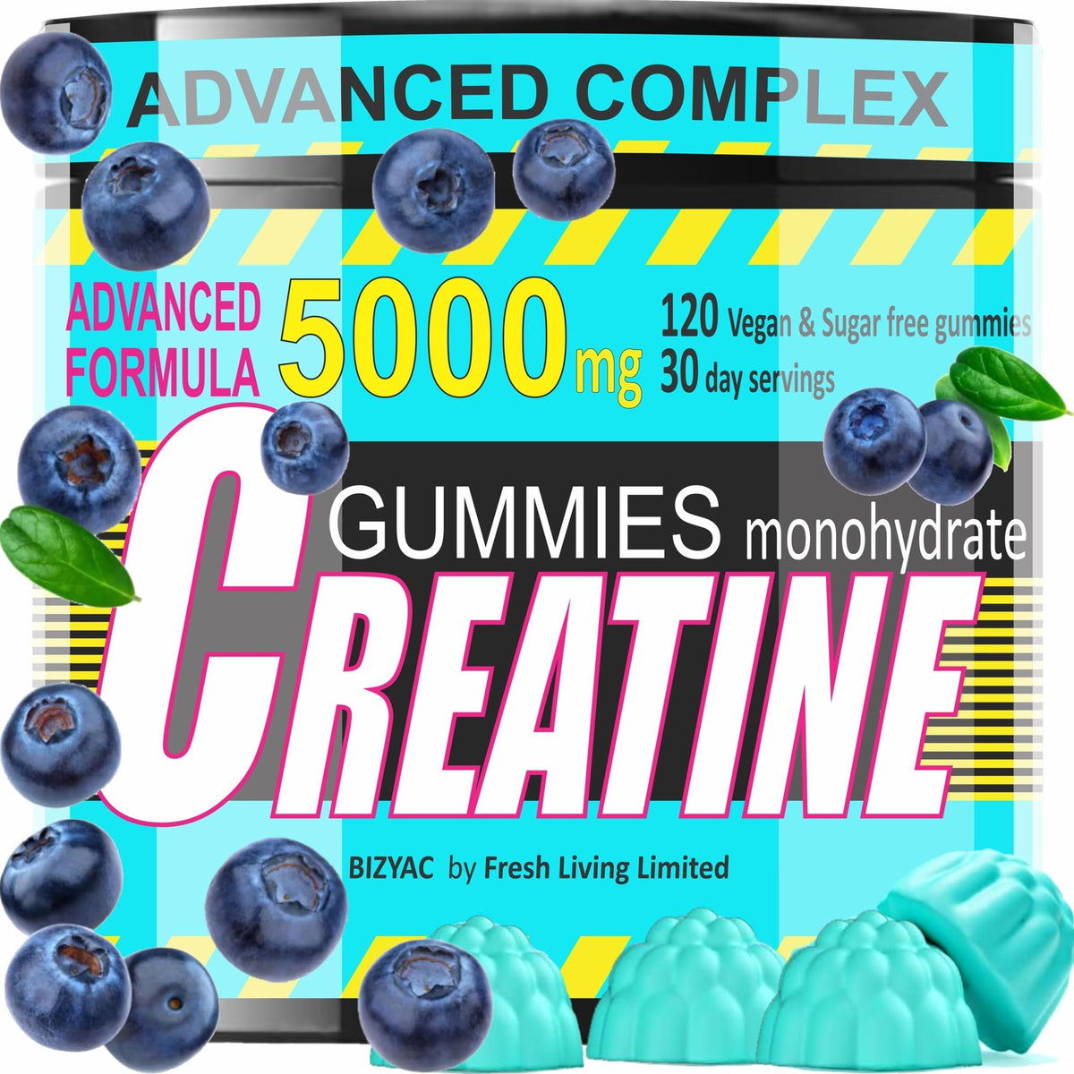 BIZYAC Gummies de Créatine Monohydrate 5000 mg flacon avant