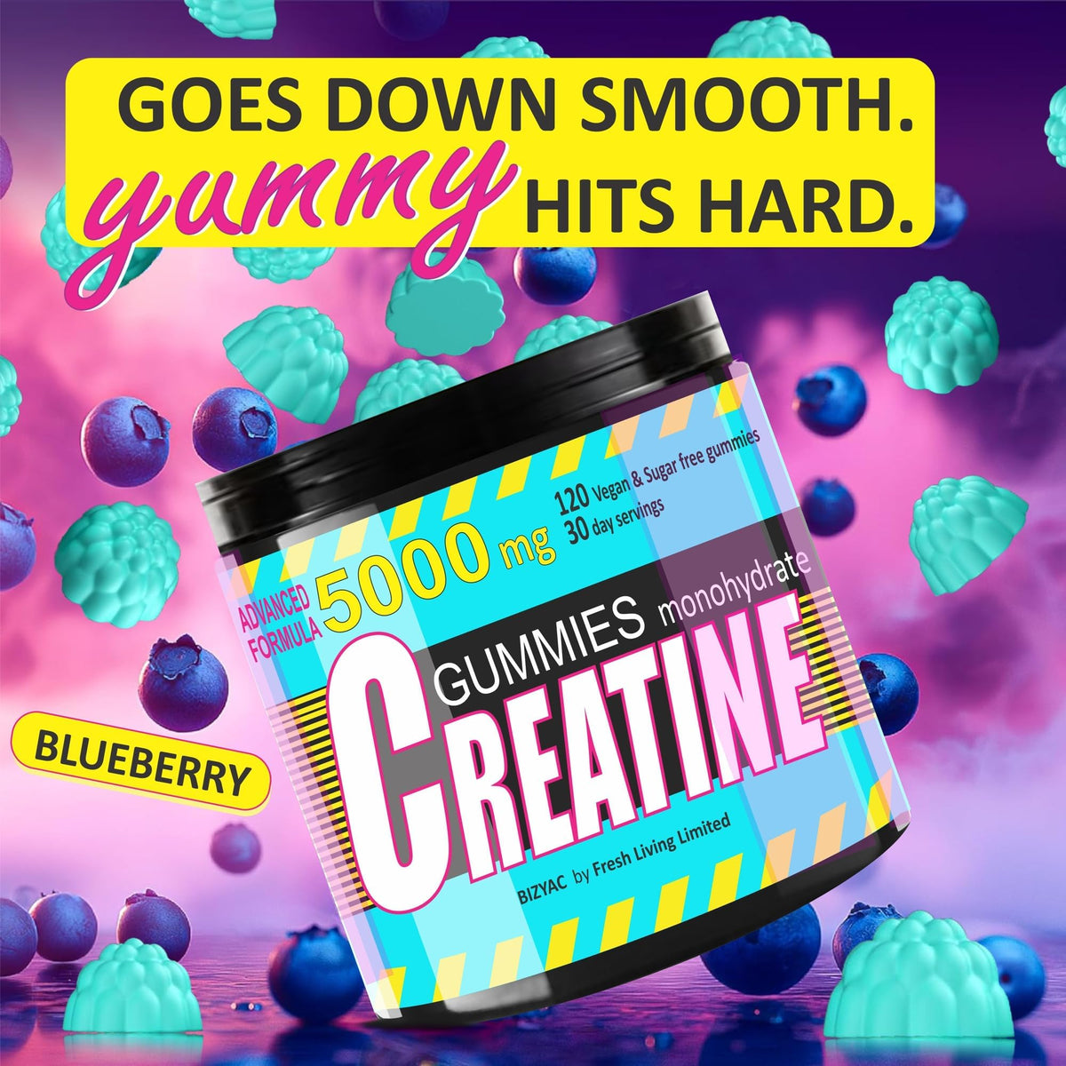 BIZYAC Gummies de Créatine Monohydrate 5000 mg gummies en gros plan