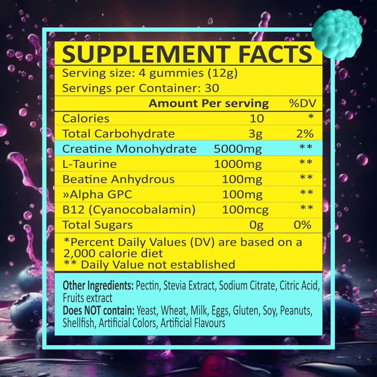 BIZYAC Gummies de Créatine Monohydrate 5000 mg ingrédients