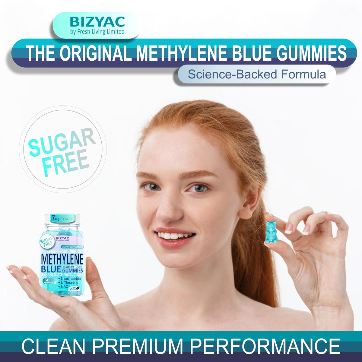 BIZYAC Gummies Methylene Blue 7mg bouteille ouverte