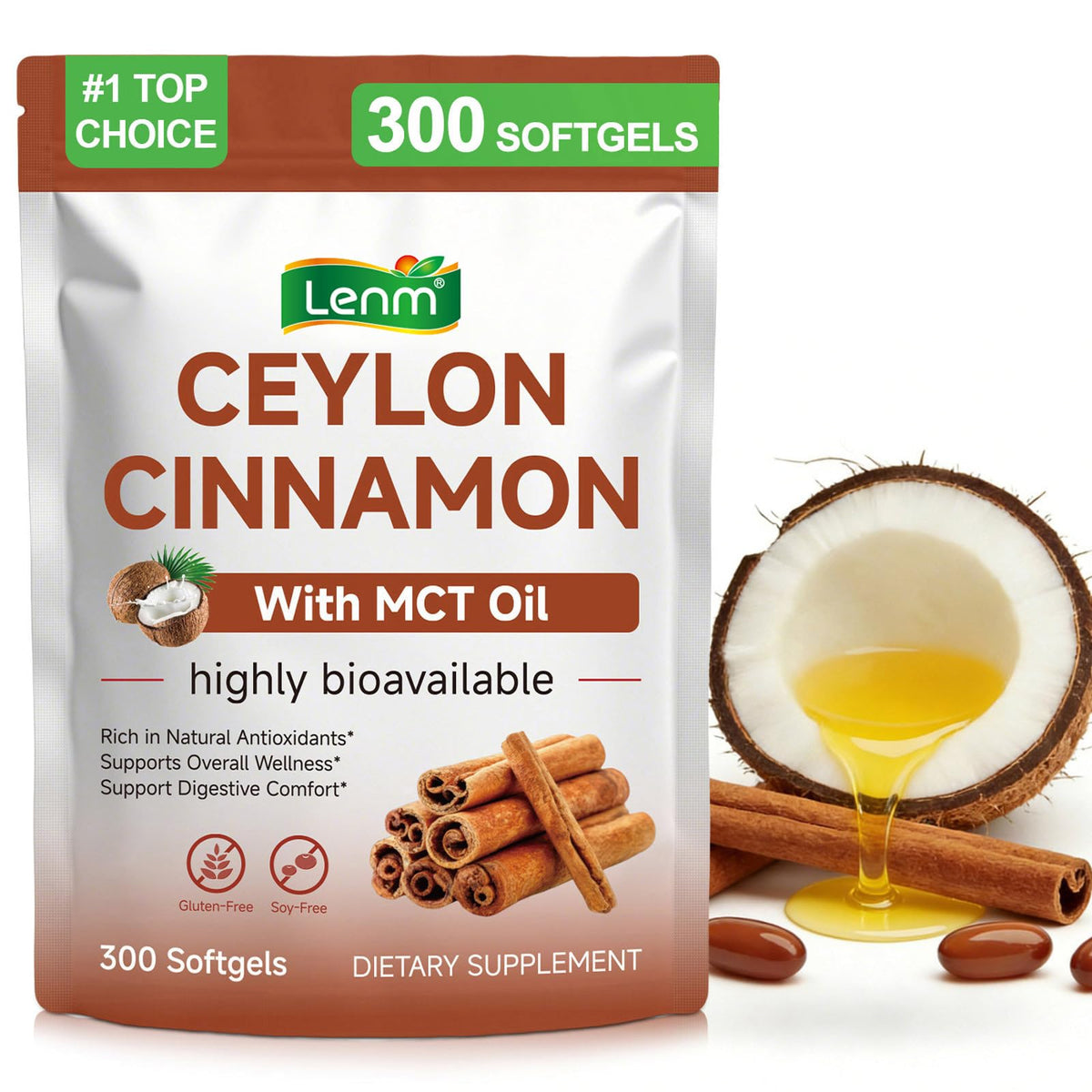 BKKTfBWK complément de cannelle de Ceylan 12000mg avec huile MCT, vue avant