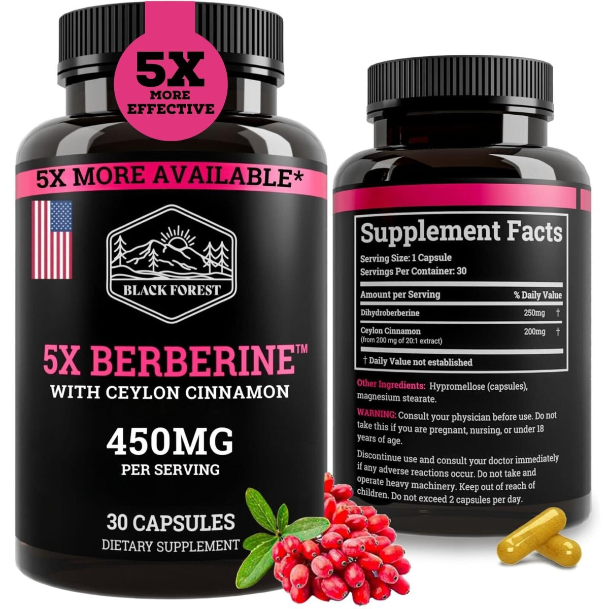Black Forest Complément Alimentaire 5X Berbérine vue avant avec étiquette