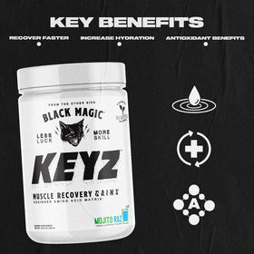 Black Magic Keyz Poudre d'Amino Acides 531g - vue de côté montrant l'emballage