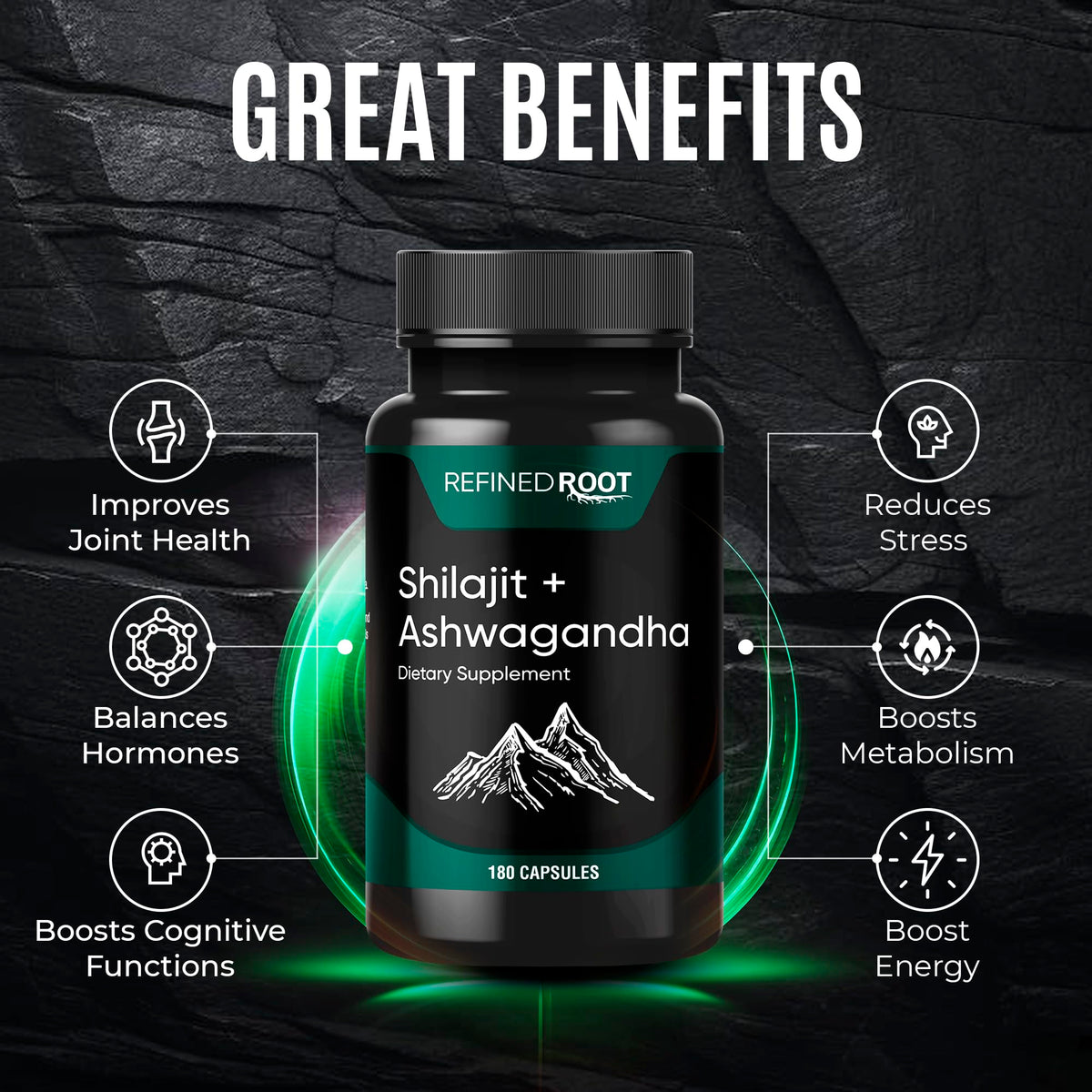 Blast Supplements Shilajit 1000mg Ashwagandha 500mg capsules side view