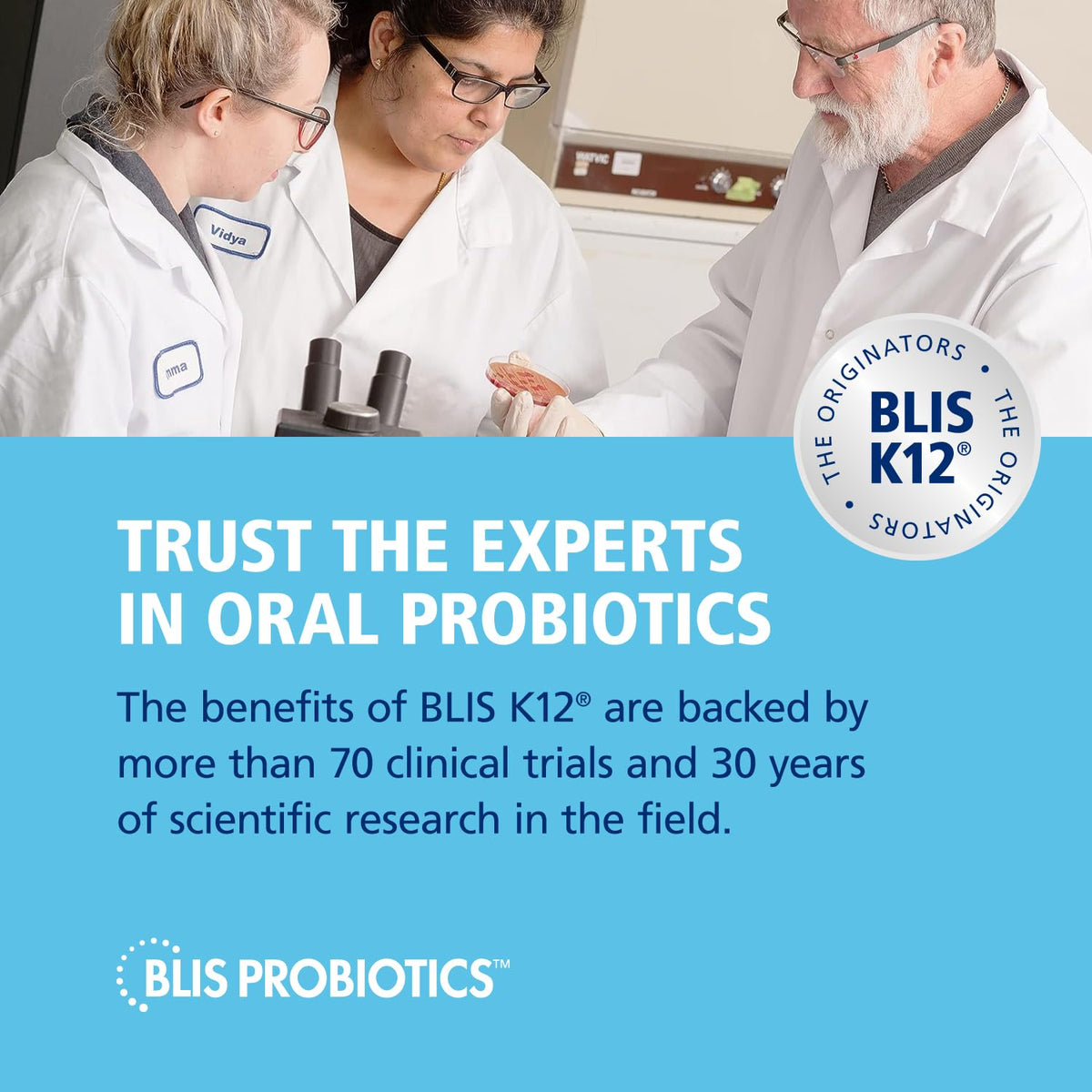 BLIS lozenges probiotiques K12 sur une table