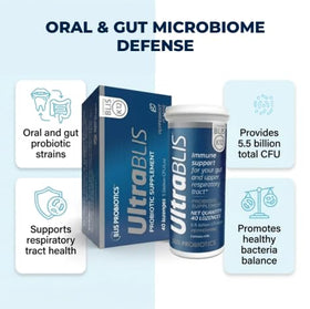 BLIS UltraBLIS Probiotiques K12 pastilles menthe sur une table
