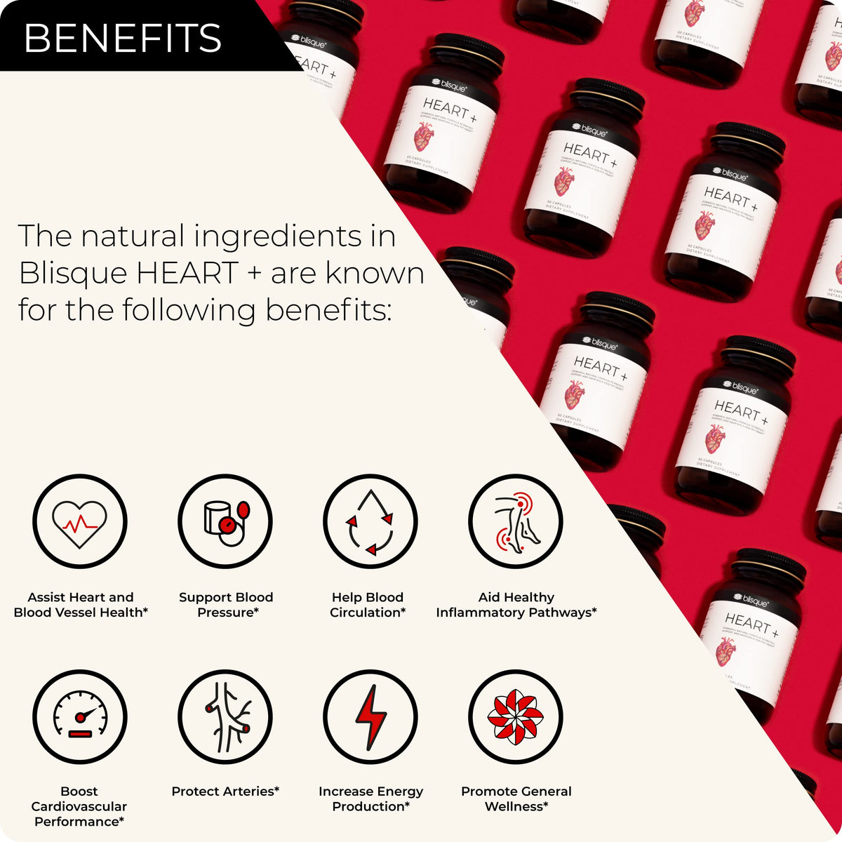 Blisque HEART + capsules à côté d'un verre d'eau