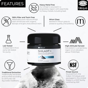 Blisque Résine de Shilajit Himalayen Pur 60g sur une surface en bois