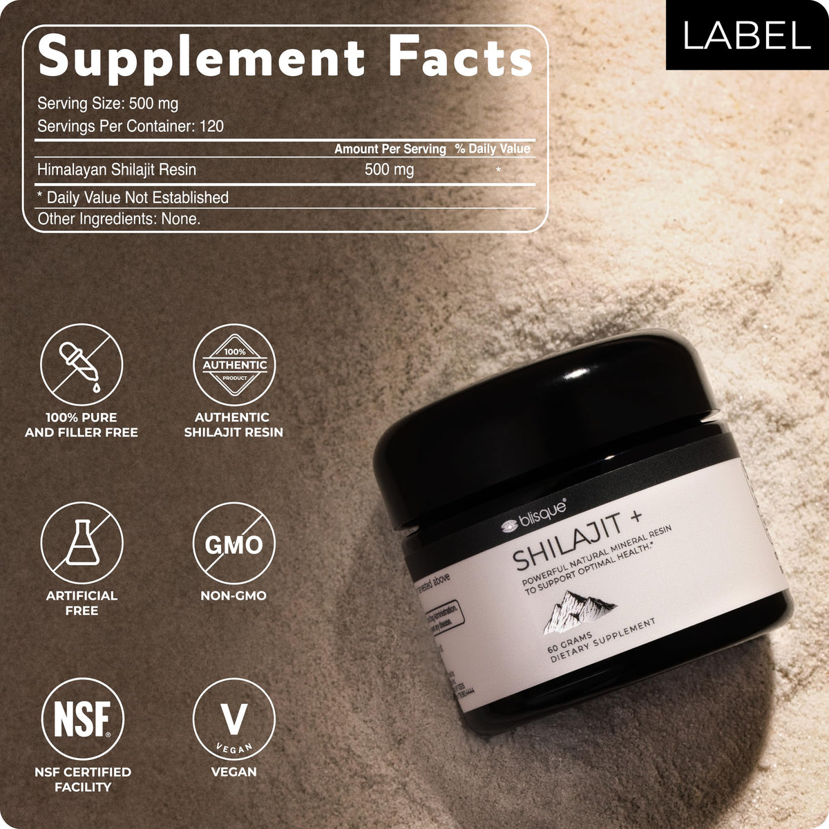 Blisque Shilajit Pur résine himalayenne 60g en contexte naturel