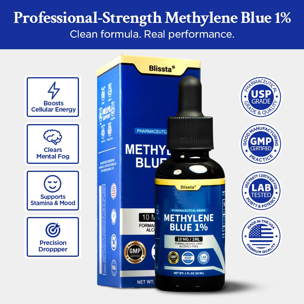 Blissta Methylene Blue 1% 30ml bottle side view