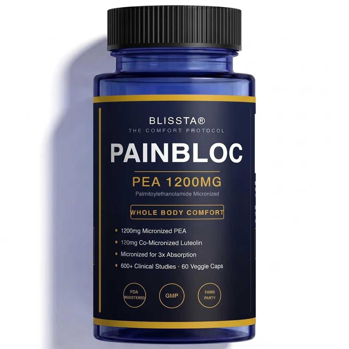 Blissta PainBloc 1200mg PEA 60 capsules végétales, vue de face