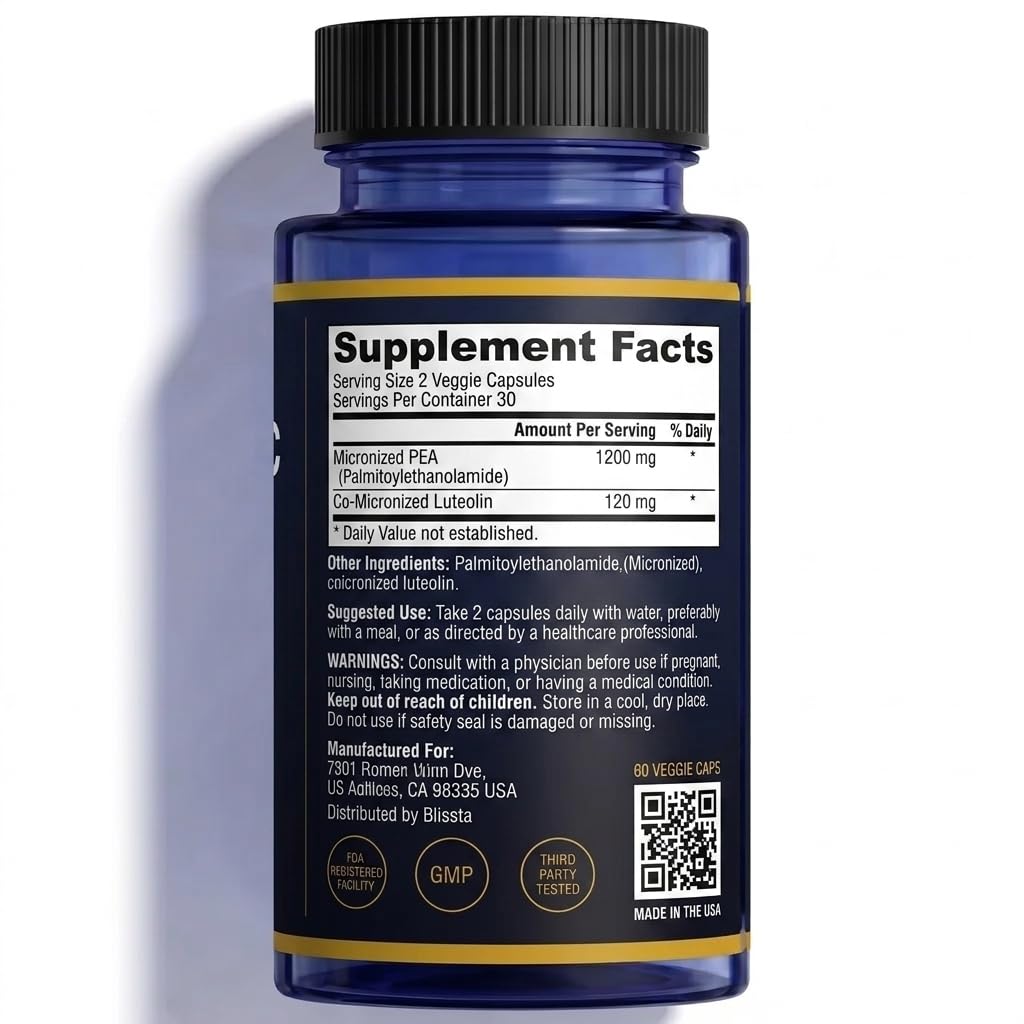 Blissta PainBloc 1200mg PEA, vue rapprochée des capsules