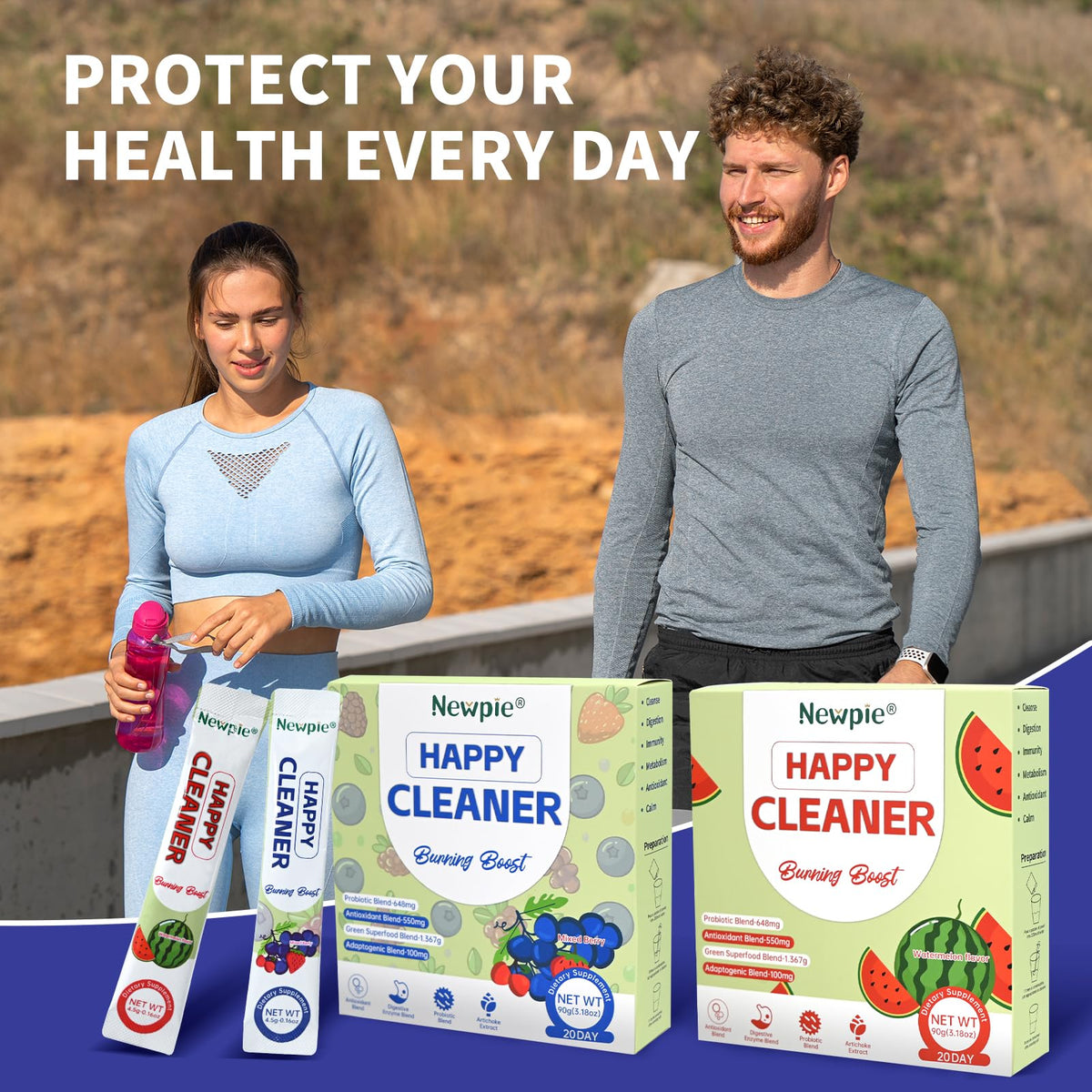 Blltzzz Poudre Probiotique Happy Cleaner affichage des sachets