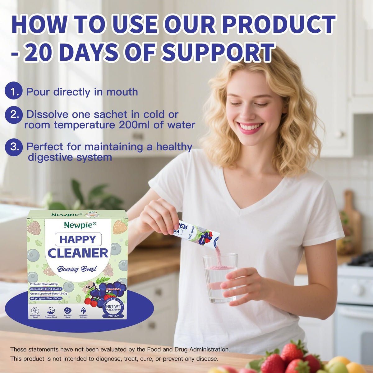 Blltzzz Poudre Probiotique Happy Cleaner sachets pratiques pour le quotidien