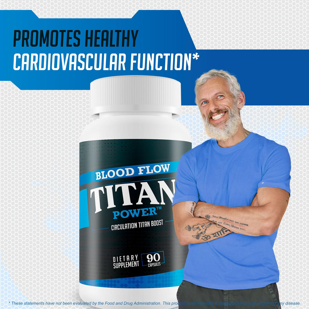 BLOOD FLOW TITAN capsules en gros plan sur une table