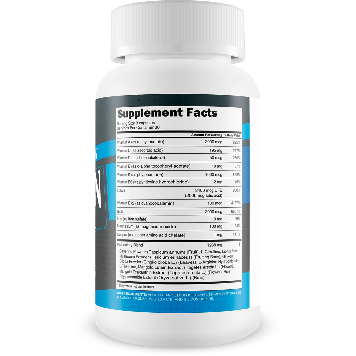 BLOOD FLOW TITAN capsules montrant la composition des ingrédients