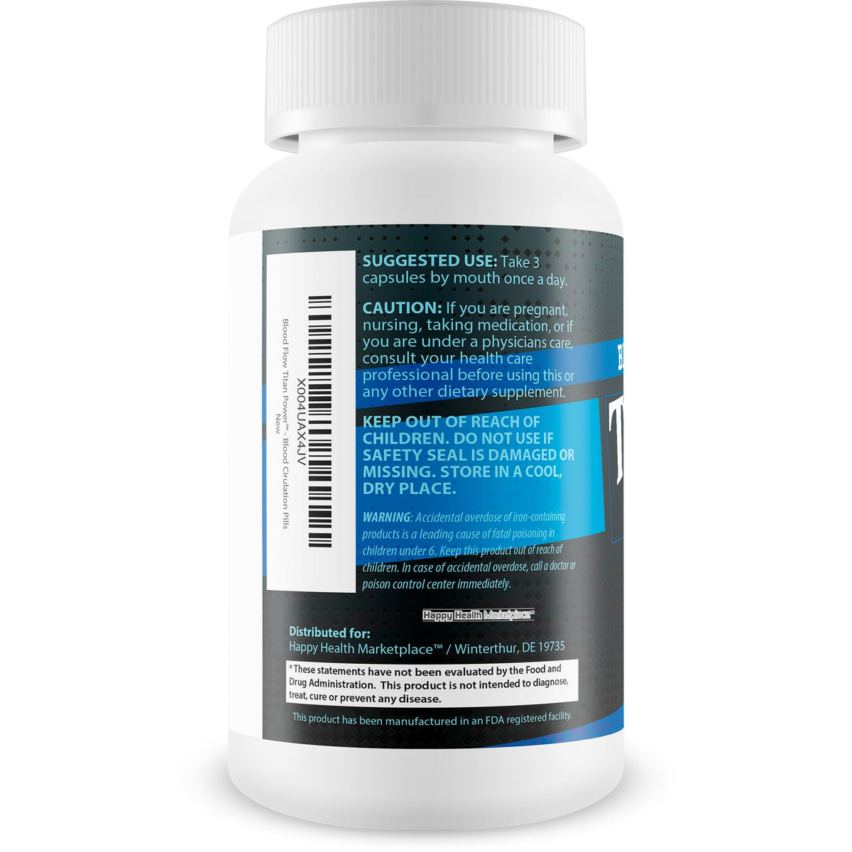 BLOOD FLOW TITAN flacon avec capsules sur une surface en bois