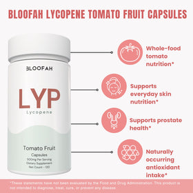 Bloofah Lycopène 500mg capsules avec des tomates en arrière-plan