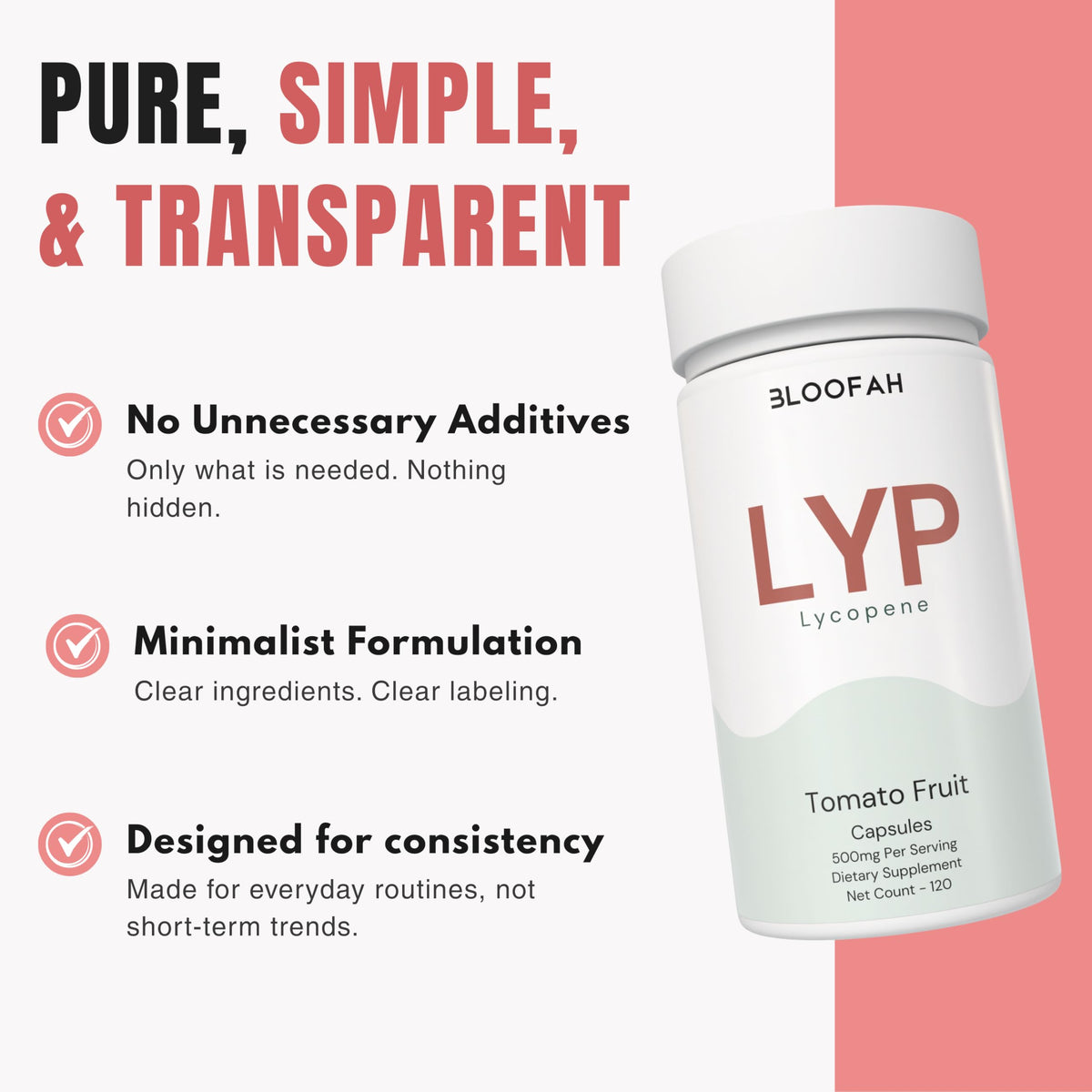 Bloofah Lycopène 500mg capsules avec une main tenant le flacon
