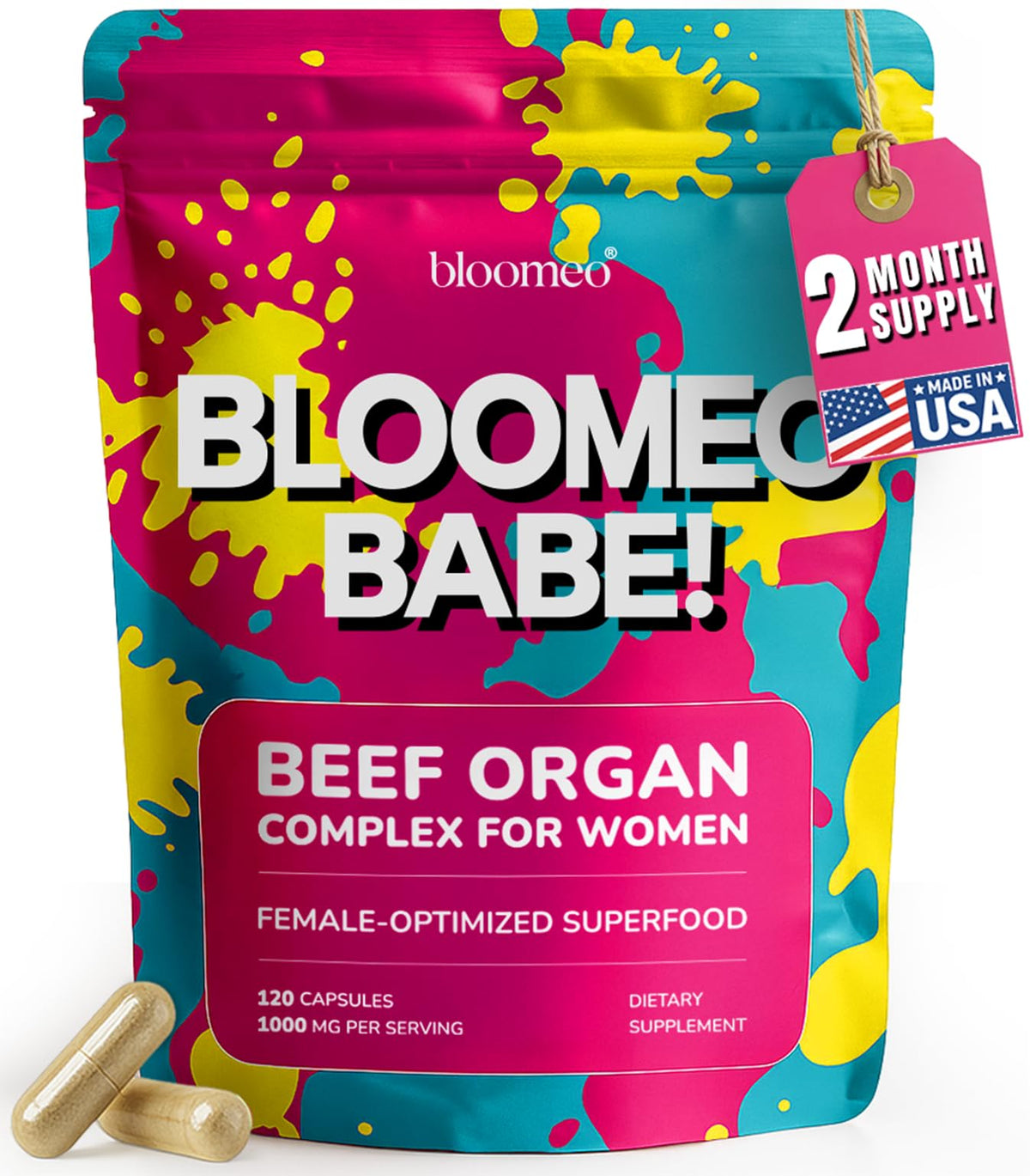 Bloomeo Complément Alimentaire Femmes 120 gélules de foie de bœuf, vue avant