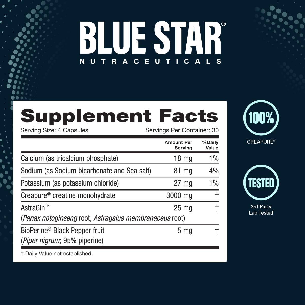 Blue Star Nutraceuticals Crea-Tech vue de haut avec étiquette