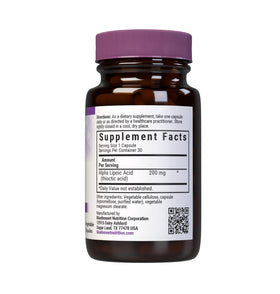 BlueBonnet Acide Alpha Lipoïque 200 mg étiquette avec ingrédients
