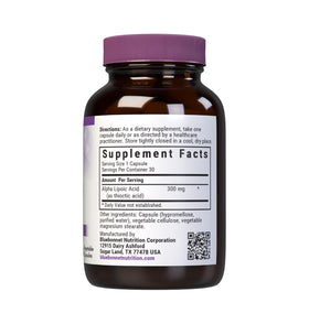 BlueBonnet Acide Alpha-Lipoïque 300 mg, vue arrière de l'emballage