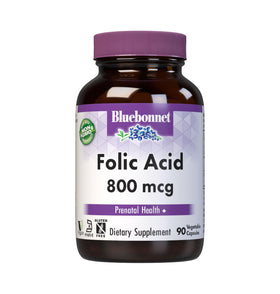 BlueBonnet Acide Folique 800mcg 90 Capsules Végétales, vue de face