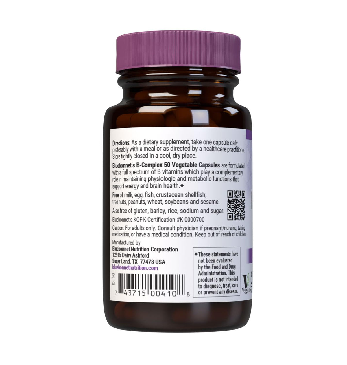 BlueBonnet B Complex 50 Capsules Végétales - présentation sur fond blanc