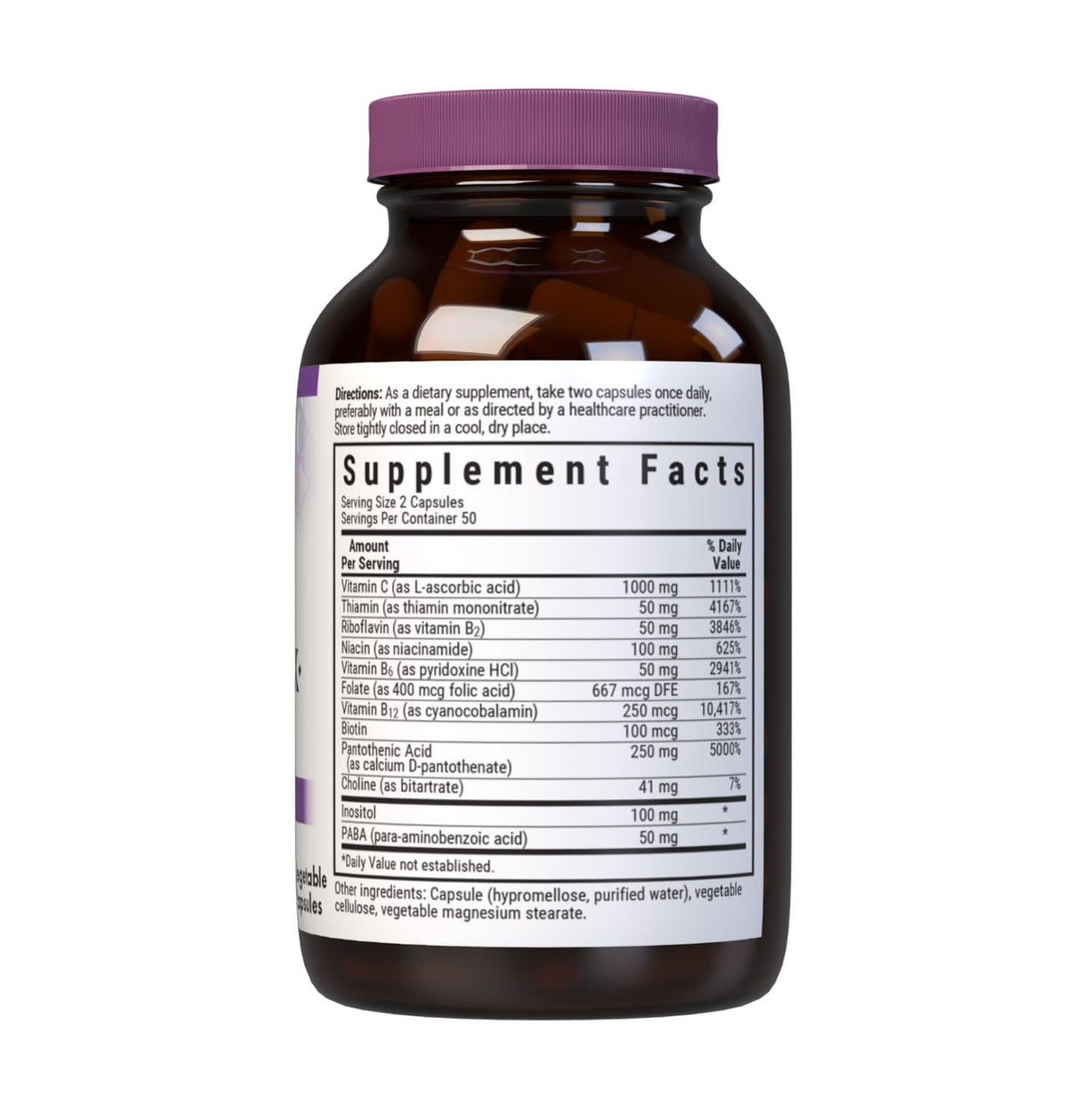 BlueBonnet B-Complex capsules arrière avec informations nutritionnelles