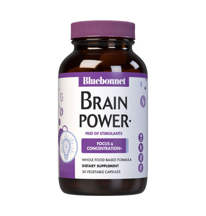 BlueBonnet BrainPower 30 capsules végétales devant une boîte recyclable