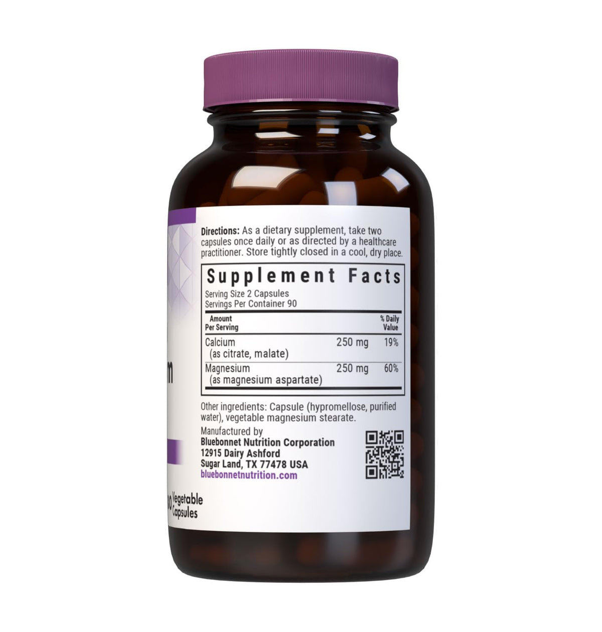 BlueBonnet Calcium Magnésium 250 mg gélules végétales côté packaging