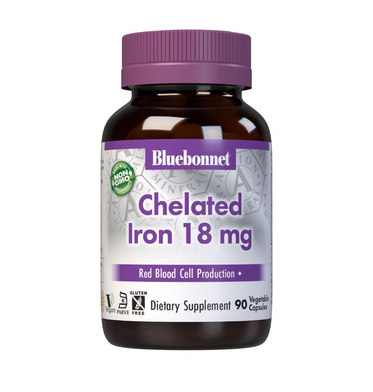 BlueBonnet Chelated Iron 18 mg 90 Vegetable Capsules front view