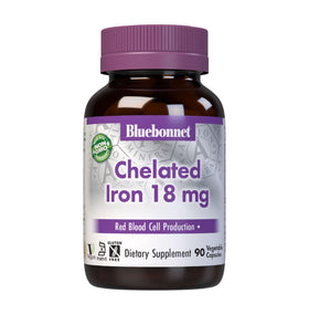 BlueBonnet Chelated Iron 18 mg 90 Vegetable Capsules front view