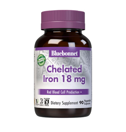 BlueBonnet Chelated Iron 18 mg 90 Vegetable Capsules front view